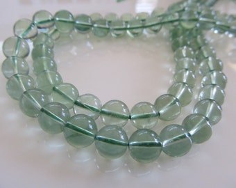 Green Fluorite 6mm Smooth Round Beads, 10 Beads