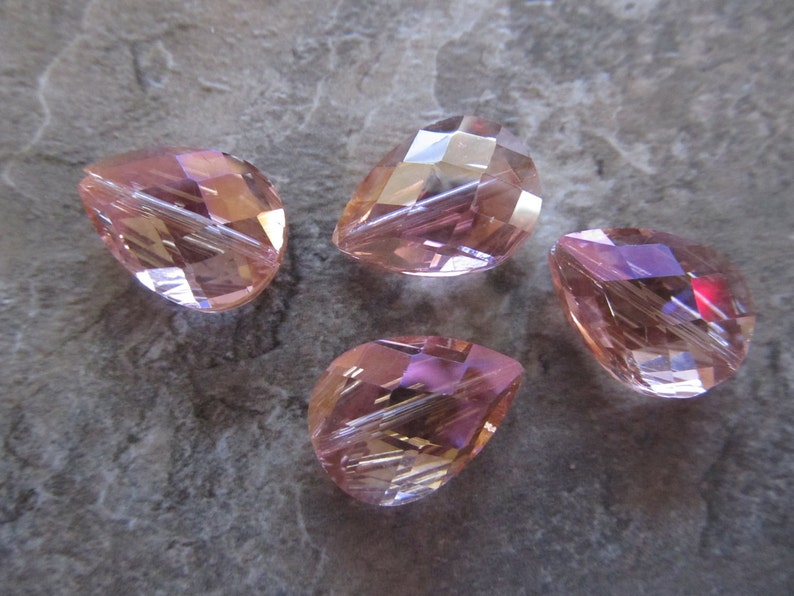 4 Pink Faceted Glass 17x12mm Briolette Beads Etsy