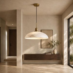 Alabaster Pendant Light, Modern Brass Ceiling Lamp with Natural Stone Shade