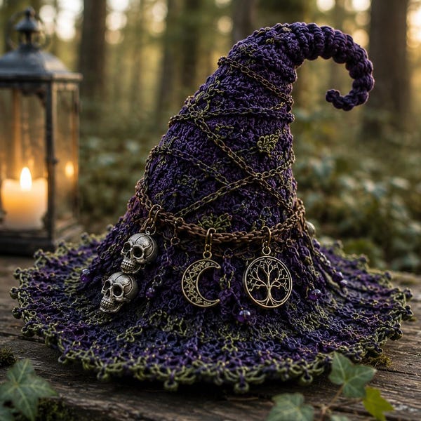 Enchanted Woodland Witch Hat Crochet Pattern | Cottagecore, Gothic Decor (PDF Download)