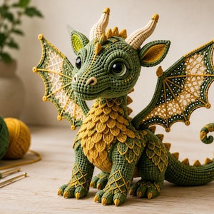 Schema per realizzare all'uncinetto un drago di smeraldo / Peluche amigurumi fantasy (download in PDF)