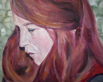 Woman with long red hair, original painting