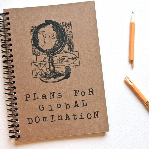 funny notebook journal Plans For Global Domination journal gift steampunk