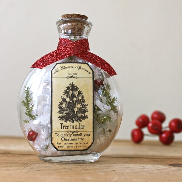 LAST ONE - Christmas Tree in a Jar Decorative Christmas Apothecary Bottle funny gift under 20