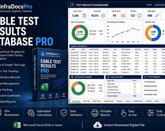 Cable Test Results Excel Template | Fiber Copper Certification Log | Network Cable Testing Database