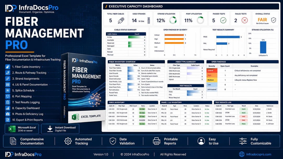 Fiber Management Excel Template | Fiber Optic Cable Tracker | Strand ...