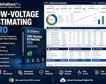 Low Voltage Estimating Excel Template | Cabling Takeoff Workbook | Labor Material Quote Calculator