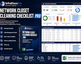 Network Closet Cleaning Checklist Excel Template | MDF IDF Maintenance | Telecom Room Inspection Tracker