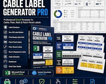 Excel Cable Label Generator | Patch Panel, Fiber, Rack Labels (Digital File)