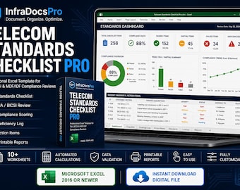 Telecom Standards Checklist Excel Template | BICSI Compliance | MDF IDF Audit Workbook
