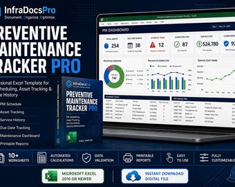 Preventive Maintenance Tracker Excel Template | PM Schedule | Asset Service History Workbook