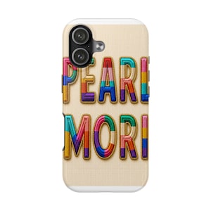 Capa resistente para iPhone com letras retrô coloridas e pérolas | Capa para iPhone com tipografia arco-íris