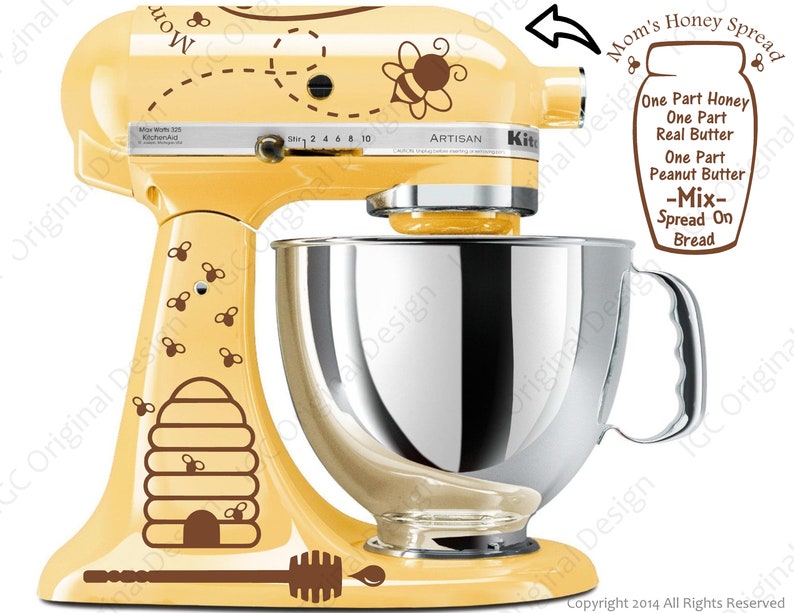 Honey Bee Decal Kit YOUR COLOR CHOICE for your Kitchen Stand Mixer With a Honey Spread Recipe image 1