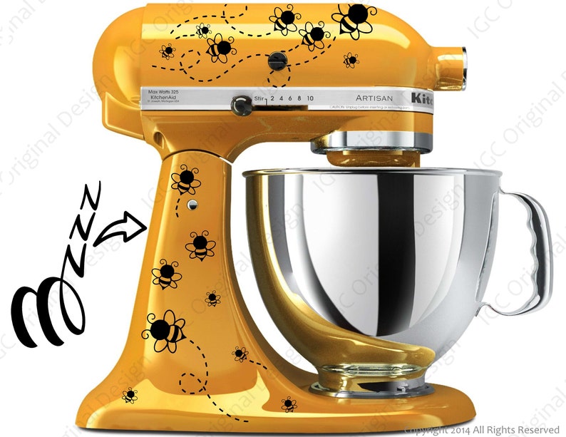 Bee Print Decal Kit YOUR COLOR CHOICE for your Kitchen Stand Mixer Plus a Free Bonus Decal 6 Bzzz for the back of your mixer. image 2