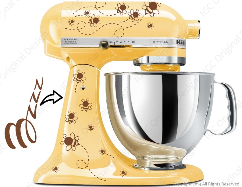 Bee Print Decal Kit YOUR COLOR CHOICE for your Kitchen Stand Mixer Plus a Free Bonus Decal 6 Bzzz for the back of your mixer. image 1