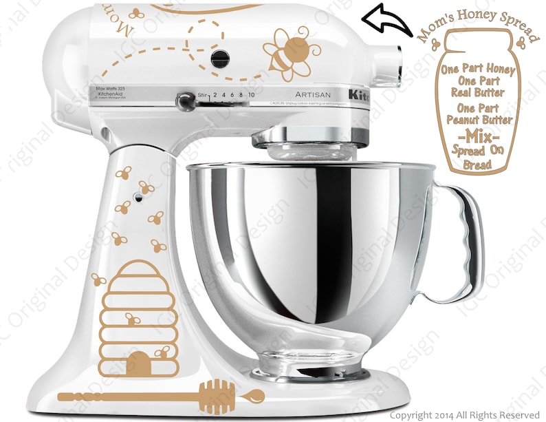 Honey Bee Decal Kit YOUR COLOR CHOICE for your Kitchen Stand Mixer With a Honey Spread Recipe image 4