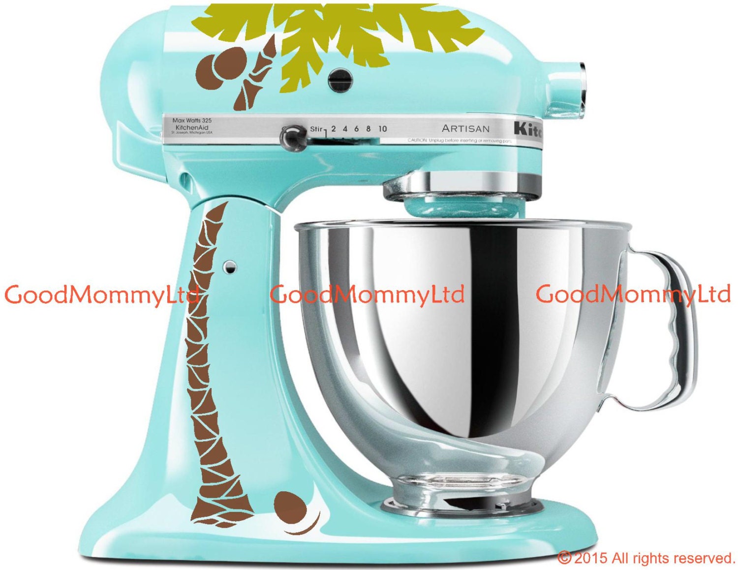 Palm Tree and Coconuts Decal Kit - YOUR CHOICE of COLORS - for Your Kitchen Stand Mixer
