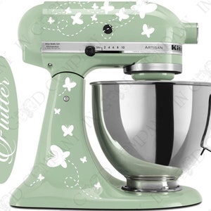 Butterfly Print Decal Kit - YOUR COLOR CHOICE for your Kitchen Stand Mixer Plus a Free Bonus Decal 6&quot; &quot;Flutter&quot; word decal