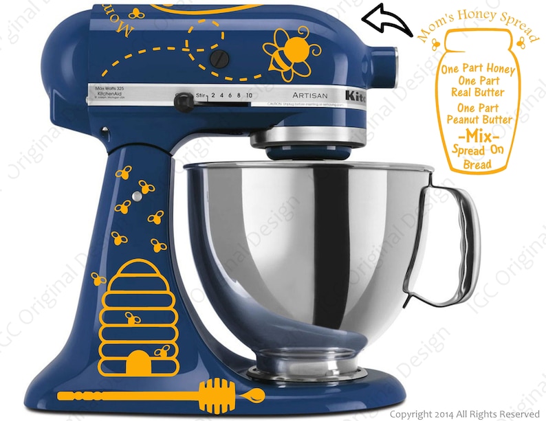 Honey Bee Decal Kit YOUR COLOR CHOICE for your Kitchen Stand Mixer With a Honey Spread Recipe image 3