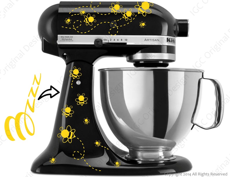 Bee Print Decal Kit YOUR COLOR CHOICE for your Kitchen Stand Mixer Plus a Free Bonus Decal 6 Bzzz for the back of your mixer. image 3