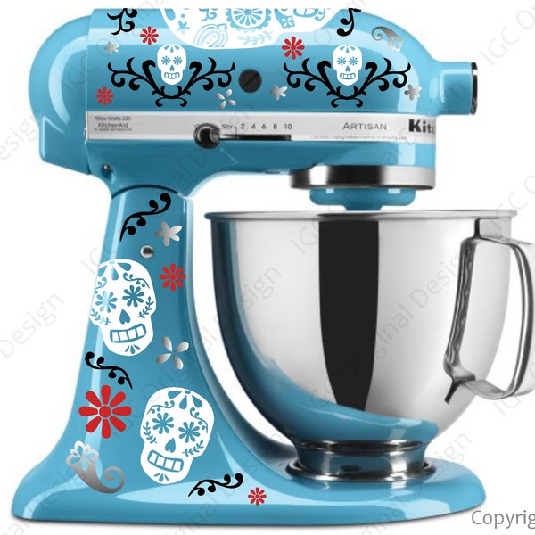 Sugar Skull Kitchen Mixer Decal Kit - Day of the Dead Decor - Your Choice of Colors