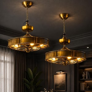 Lámpara de techo industrial con ventilador, 3 luces, metal, 23 pulgadas, decoración steampunk