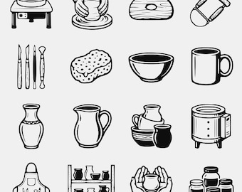 Ceramic Studio Icons SVG PNG, Minimalist Pottery Tool Vector Set