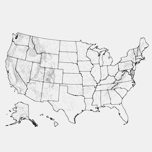 USA Topografikarta SVG: Minimalistisk konturlinjeteckning (digital nedladdning)