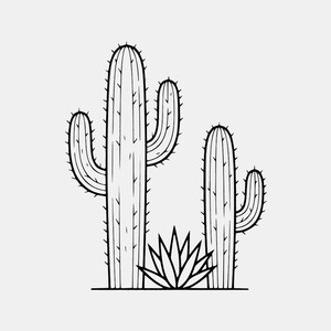 Saguaro Cactus SVG PNG: Minimalist Desert Line Art Cut File (Digital Download)