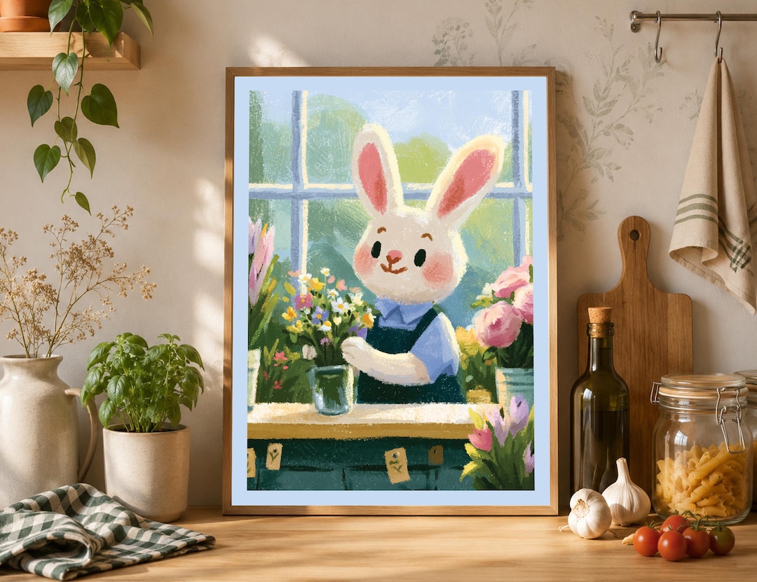 Bunny Florist Digital Download Floral Wall Art Soft Colour Spring bunny-florist-digital-download-floral-wall-art-soft-colour-spring
