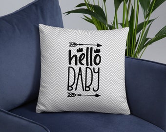 Hello Baby Gray Chevron Pillow