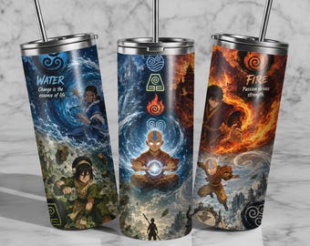 Elemental Magic Tumbler Wrap PNG, fantasievol sublimatieontwerp, digitale download van een smalle 20oz-drinkbekerwrap