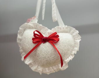 Red and Lace Medium Wall Hanging Pillow