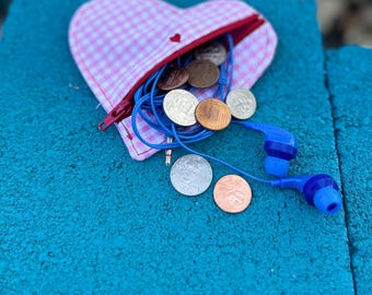 Pink Heart Coin Purse with Hearts