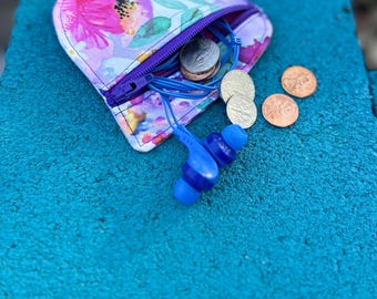Purple Heart Coin Purse with Flowers