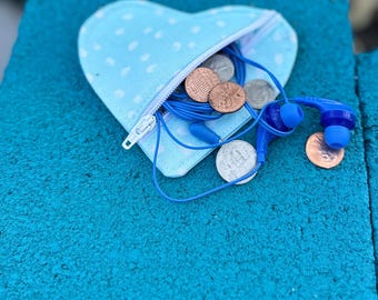 Teal Heart Coin Purse with Polka Dots