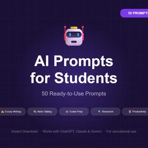 AI Study Prompts for Students | Essay Writing, Note-Taking, Exam Prep (Instant Download)