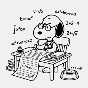 Snoopy matematiker SVG PNG: Linjekonstdesign för hantverk (digital nedladdning)