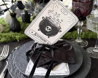 Tarot-Tischkarten (8er-Set) für Halloween, Hexenpartys, Junggesellinnenabschiede und Hochzeiten – DIGITALE CANVA-VORLAGE