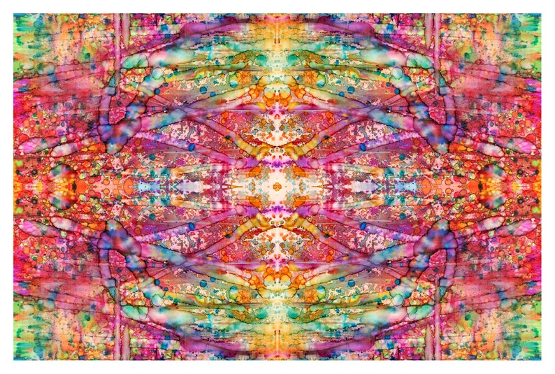 P72 Symmetrical Mirrored Digital Painting Colorful Fractal Abstract Art Postcard