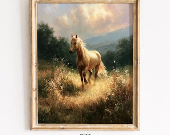 Golden Palomino Horse in Meadow, Vintage Equestrian Printable Wall Art (Digital Download) 44