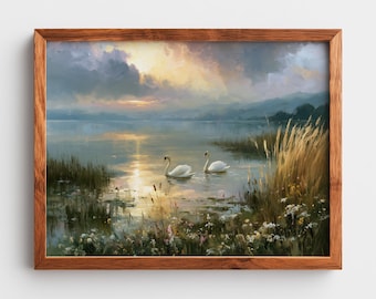 Romantic Swan Lake Painting, Bird Lover Gift Printable Wall Art (Digital Download) 76