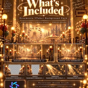 Può includere: Un pacchetto di risorse digitali intitolato Backrooms Dream Arcade che include un set di sfondi Dreamcore per VTuber. Include uno sfondo statico orizzontale e uno verticale, primi piani trasparenti, sovrapposizioni di luce e due file compatibili con Shoost.