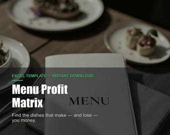 Menu Profit Matrix Excel Template | Restaurant Food Cost Analysis (Digital Download)