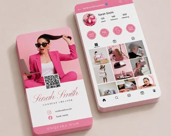Modèle de carte de visite Instagram rose, créateur de contenu modifiable Canva (carte de visite numérique)