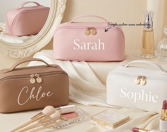 Personalized Vegan Leather Makeup Bag, Large Capacity Cosmetic Bag, Wedding Day Bridal Party Gift