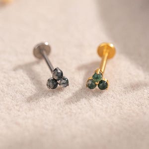 16G/18G/20G Titanium Natural Moss Agate Threadless Push Pin Labret Studs