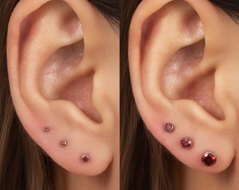 16g/18g/20g Titanium Bezel Ruby CZ Threadless Push Pin Labret Studs