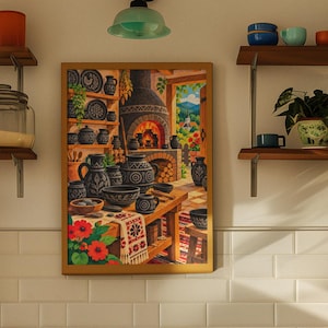 Romanian Black Pottery Kitchen Art Print |  Bucovina Folk Pottery Poster