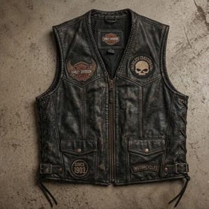 Men's Distressed Leather Biker Vest | Willie G Skull Motorcycle Waistcoat